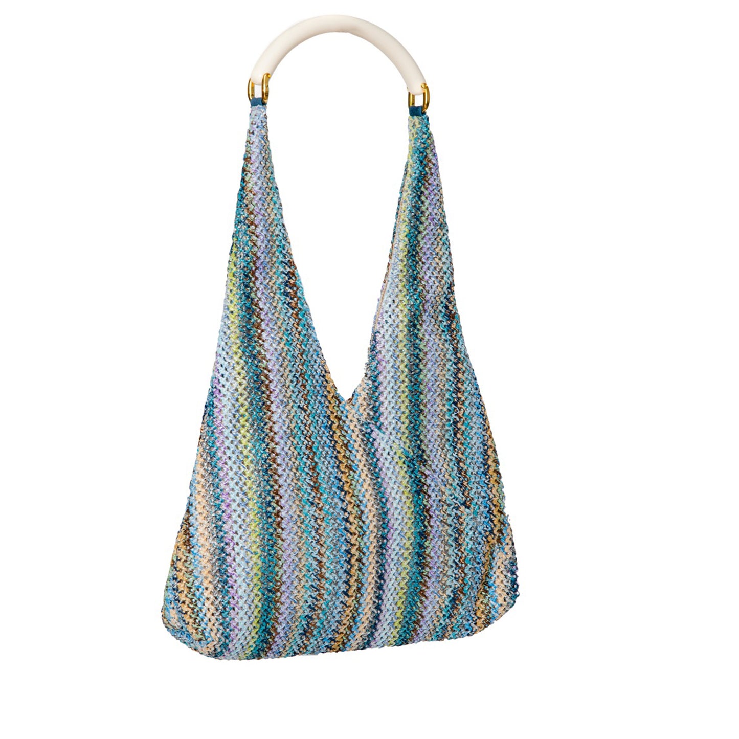 light blue and beige woven cotton hobo handbag