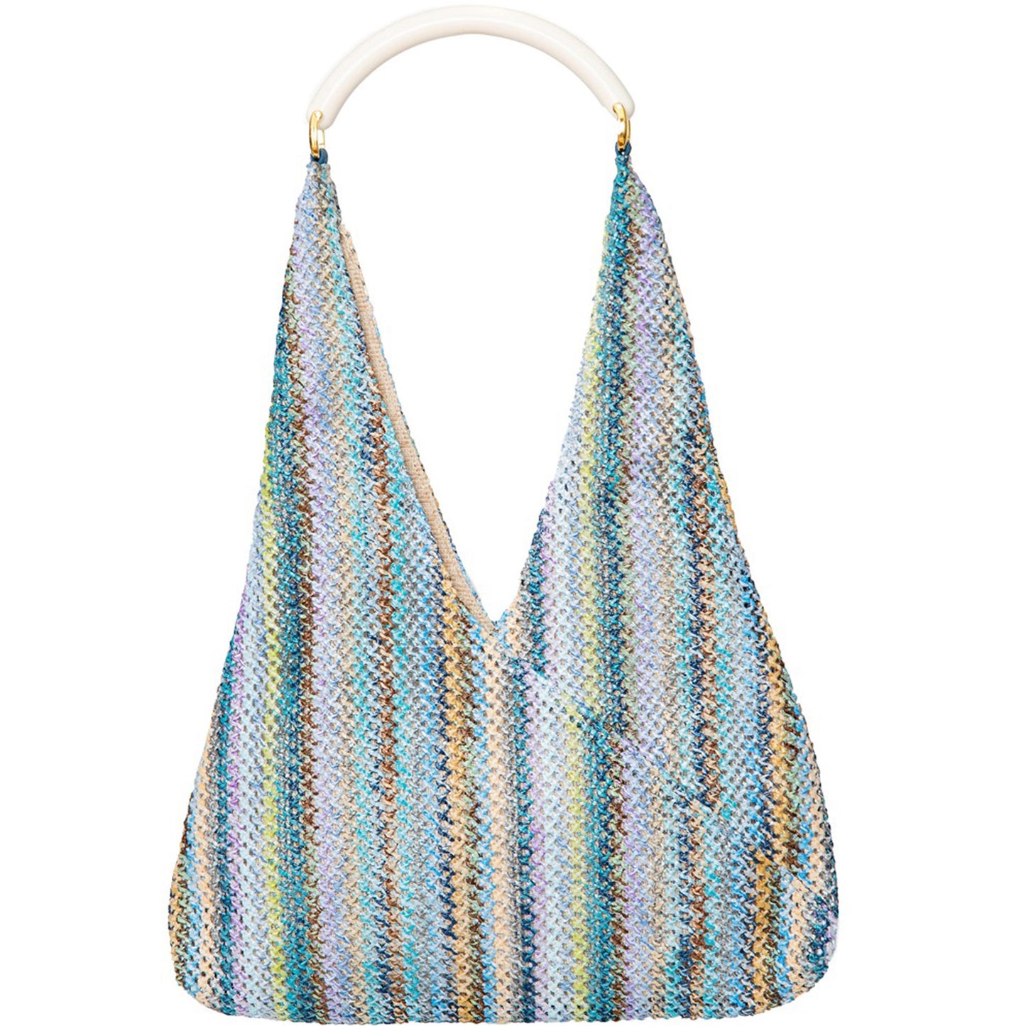 light blue and beige woven cotton hobo handbag