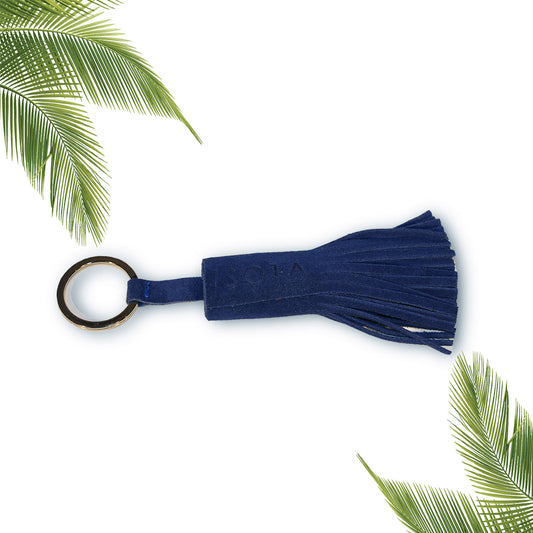 indigo blue suede keychain
