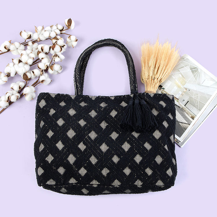 black large cotton woven tote