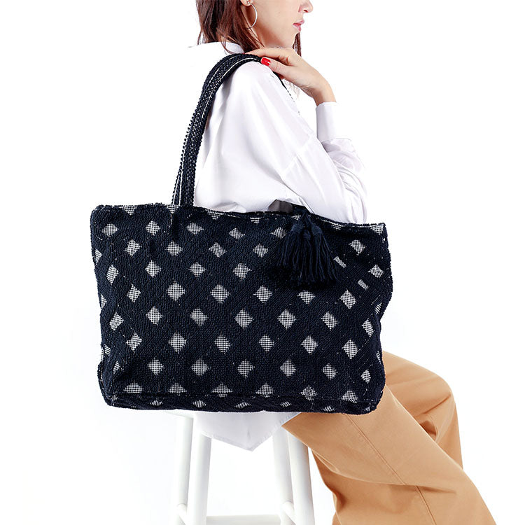 black large cotton woven tote