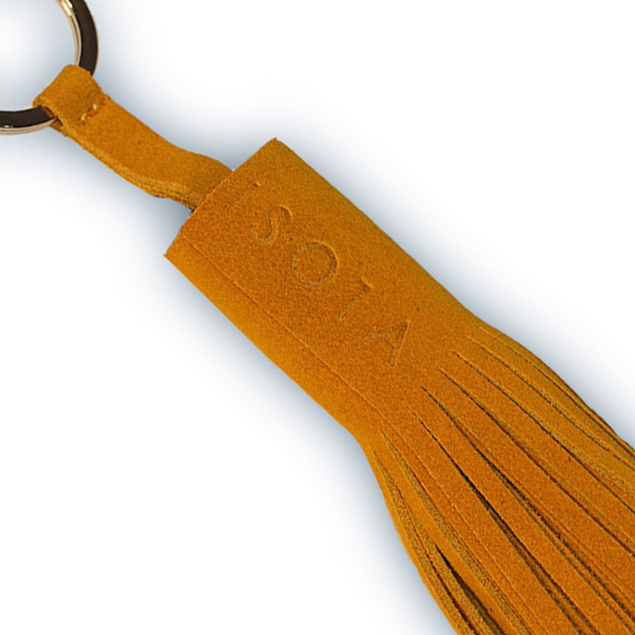 mustard yellow suede tassel keychain