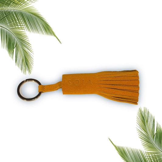 mustard yellow suede tassel keychain 